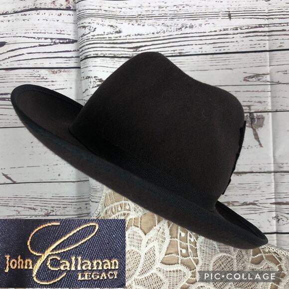 John Callanan Legacy brown wool Fedora hat with 3 stars on side main image 11